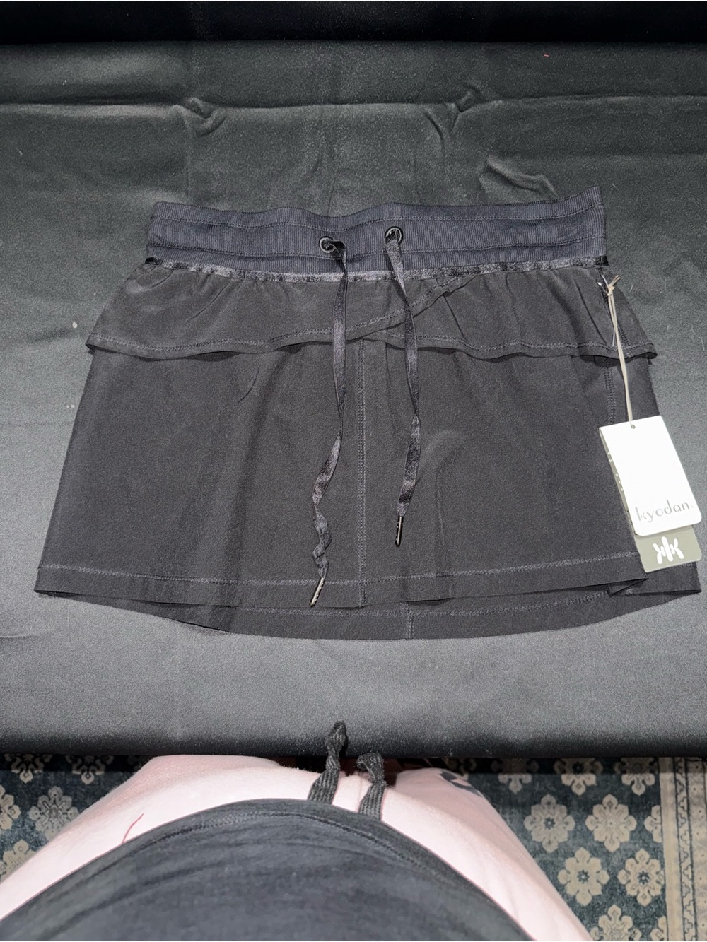 Black Stretch Mini Skirt with Drawstring Waist